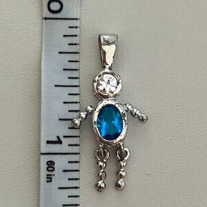 Silver Plated Boy Pendant with Blue Stone